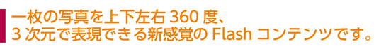 一枚の写真を上下左右360度、3次元で表現できる新感覚のFlashコンテンツです。